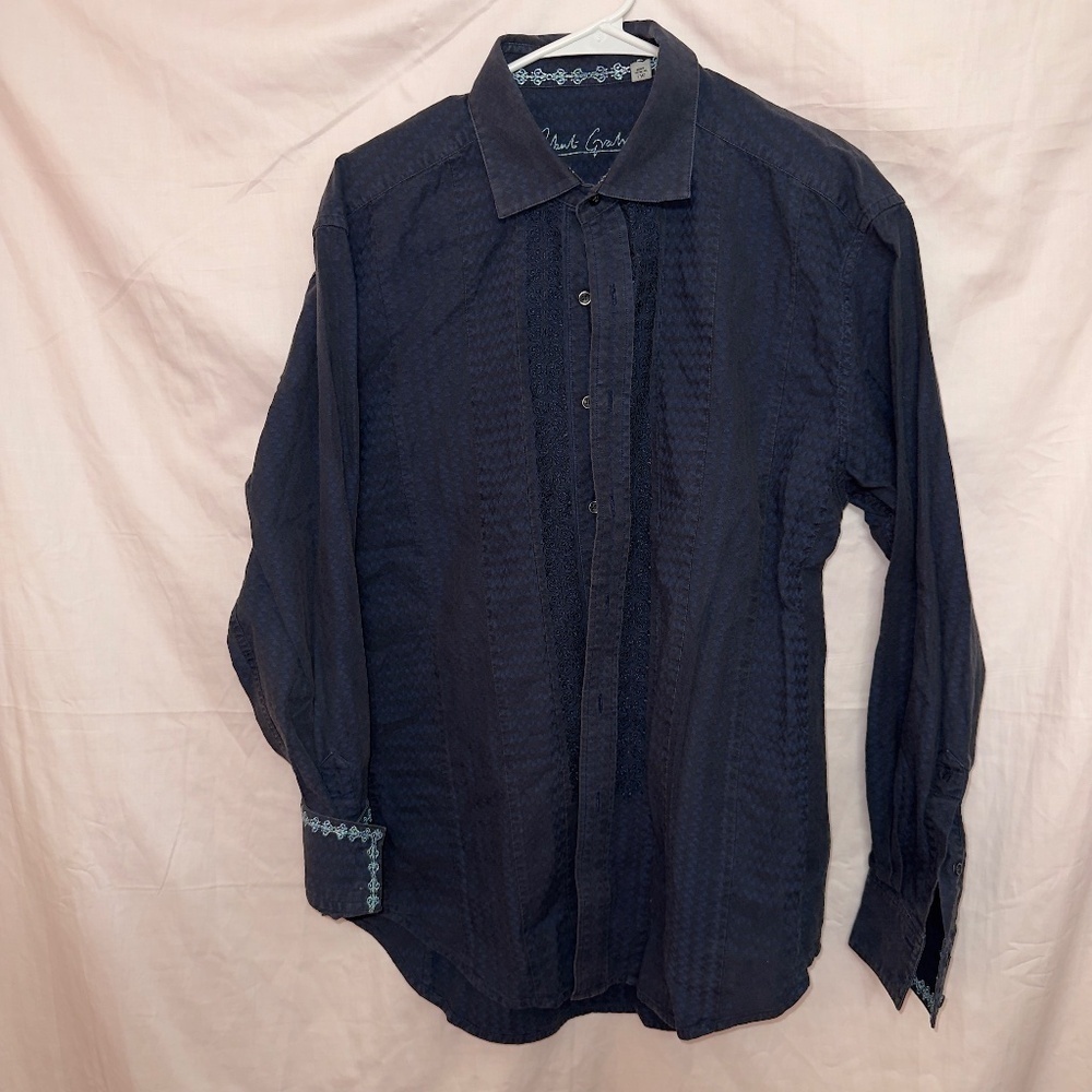 Men's Robert Graham Blue Paisley Print Cuff Long Sleeve Button Up Dress Shirt